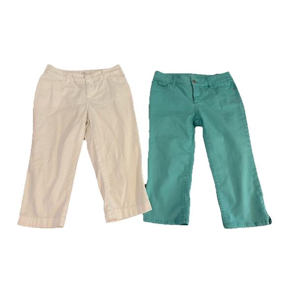 St Johns Bay Womens Stretch Cotton Turquoise & White PreOwnedCapri Pants Size 4P - Picture 1 of 4